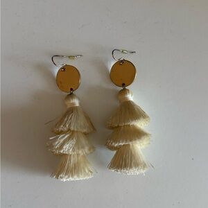 Elegant Cream Tassel Earrings